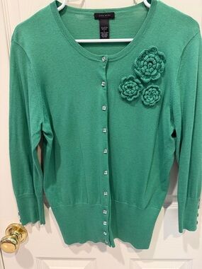 Only Mine Teal Green Crochet Floral Button Cardigan